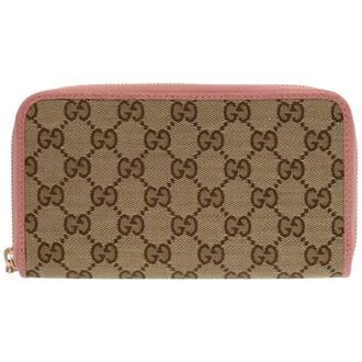 Gucci Beige Dusty Pink Gg Supreme Canvas Long Wallet (Bi-Fold) (Pre-Owned)
