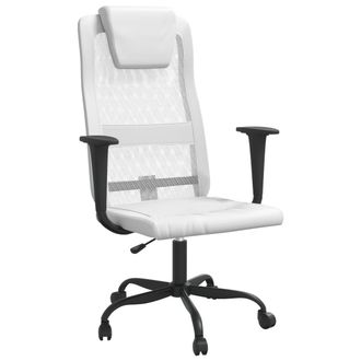 vidaXL Silla De Oficina Altura Ajustable Tela Malla Y Cuero Pe Blanco Vidaxl