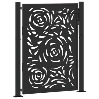 Berkfield Home Garden Gate Black 105x130 cm Steel Flame Design