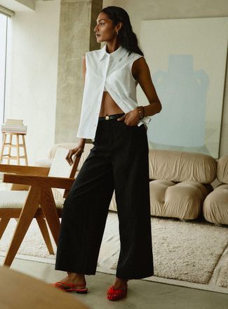 Contemporaine Womens Lyocell-linen cropped pant Fit: Wide leg, high rise