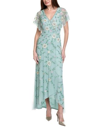 Adrianna Papell Flutter Sleeve Beaded Wrap Dress