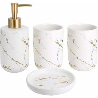 OEM Juego De 4 Accesorios De Ba&ntilde;o De Cer&aacute;mica Con Dispensador De Jab&oacute;n, Vasos Y Jabonera (blanco)