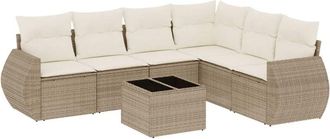 vidaXL Vidaxl - Set Sof&aacute;s De Jard&iacute;n 7 Piezas Y Cojines Rat&aacute;n Sint&eacute;tico Beige