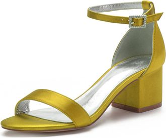 Miyoopark Comfortable Wedding Shoes for Women Block Low Heel Evening Sandals M534 Yellow UK 4.5