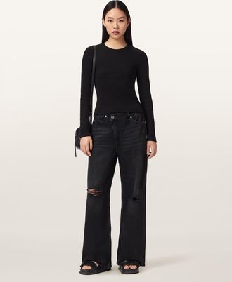 AllSaints Cotton Elena Long Sleeve T-Shirt, Size: XS