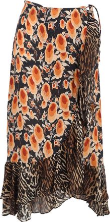 Rixo Liv Printed Midi Wrap Skirt in Multicolor Silk