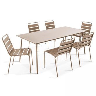 Oviala Conjunto mesa de jard&iacute;n y 6 sillas de metal taupe