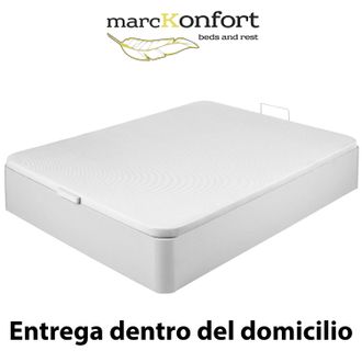 Marckonfort Marckonfort - Canape Abatible 160x200 De Gran Capacidad Con Esquinas Redondeadas En Madera. Base Tapizada 3d Transpirable Color Blanco