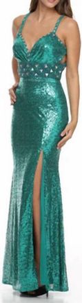 Juliet Beaded Waist Sequin Evening Dress (Plus) In Teal