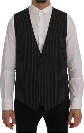 Dolce & Gabbana Elegante Grijze Gestreepte Vest - Heren - Gillet - Grijs - XL - Wol - Kostuums