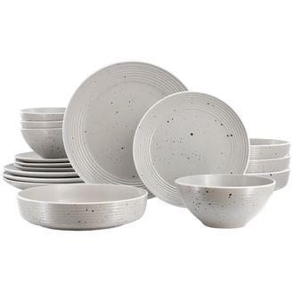 Elama Emilia 16 Piece Double Bowl Stoneware Dinnerware Set in Light Gray