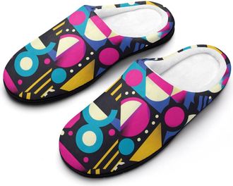 Generic 90s Geometric Womens Slippers Warm House Slippers Indoor House Shoes with Anti-Skid Rubber Sole