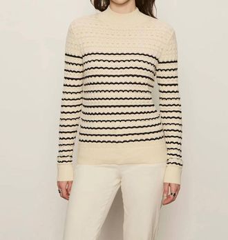 Sanctuary Forever Striped Mock Neck Top In Vanilla Creme With Black Stripe