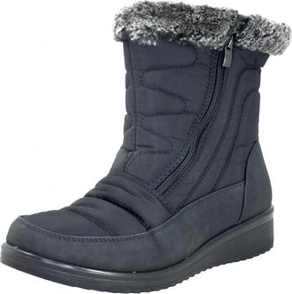 Tamicus CH8 - Womens Waterproof Warm Black Fur Lined Snow Resistant Ankle Boot with Side Zipper Wedge, Black/White, 8.5 UK