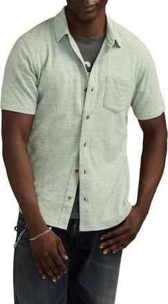 Lucky Brand Slub Knit Short Sleeve Cotton Blend Button-Up Shirt in Frosty Spruce at Nordstrom, Size Xx-Large