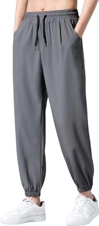 Generic Ice Silk Trousers Men, Quick-Drying Trouser With Drawstring Straight Leg Leisure Jogger Pants Leightweight Breathable Tracksuit Bottom Elastic High Wa