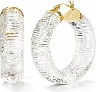Gold & Honey Womens Diamond Cut Wide Lucite Hoop Earrings In Clear