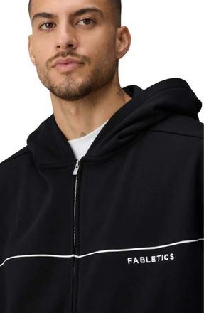 Fabletics Mens The Go-To Full Zip Oversized Hoodie in Black/classic White Dna Stripe at Nordstrom, Size Xx-Large