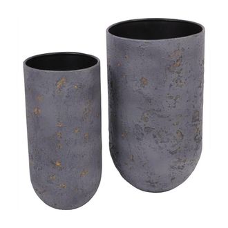 The Libra Company Volcano Planters (Set of 2) - Iron/Concrete/Epoxy - L29 x W29 x H50 cm in Blue