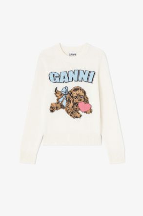 Ganni White Ivory Puppy Wool Sweater - Size XL