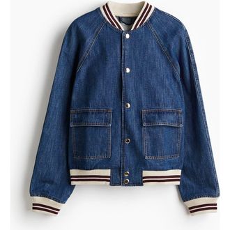 H&M Denim Bomber Jacket in Denim Blue at Nordstrom, Size X-Large