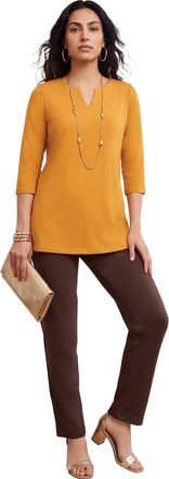 Jessica London Stretch Cotton Notch Neck Tunic in Rich Gold at Nordstrom, Size Small