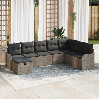 vidaXL Vidaxl - Conjunto De Sof&aacute; De Jard&iacute;n Con Coj&iacute;n 8 Pcs Gris Polirat&aacute;n