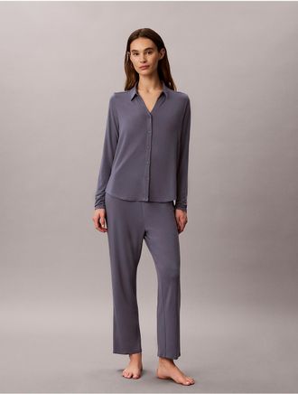 Calvin Klein Womens Ultra Soft Modal Shirt and Pants Set - Blue - XL