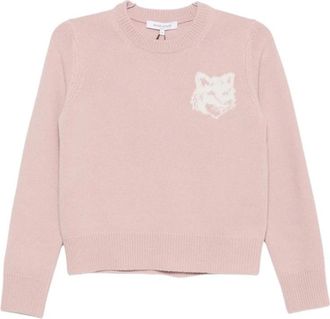 Maison Kitsun&eacute; Fox Head Intarsia Merino Jumper - Dames - Ronde hals truien - Roze - M - Wol - Truien & Vesten