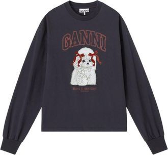 Ganni Grey Graphic Crew Neck T-Shirt