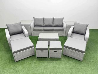 Fimous 10 PC Rectangular Coffee Table Set Reclining Chair Inclining Sofa Seat in Light Grey