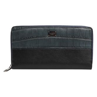 Dolce & Gabbana Zwarte Blauwe Exotische Leren Heren Continental Clutch Portemonnee