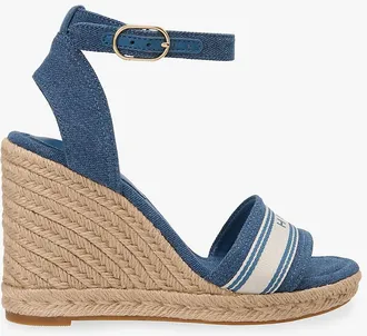 Tommy Hilfiger Womens Webbing Logo Denim Wedge Espadrille - Navy - US 6.5 / EU 37