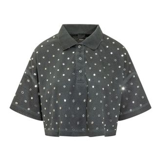 Pinko Polo Shirts, female, Gray, Size: S Sequin-Embellished Polo Top