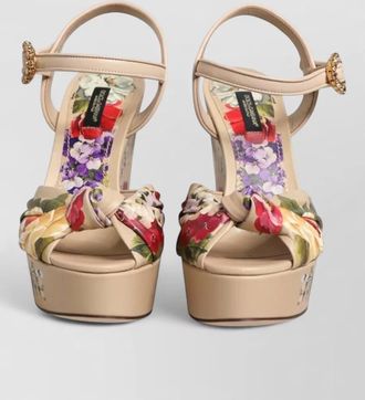 Dolce & Gabbana leather floral ankle strap wedge sandals