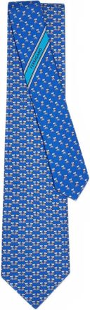 Ferragamo terrier-print silk tie - men - Silk - One Size - Blue