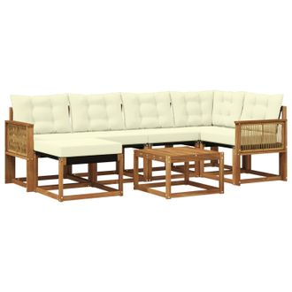vidaXL Conjunto De Sof&aacute;s De Exterior Con Coj&iacute;n 7 Pcs Natural Y Crema Vidaxl
