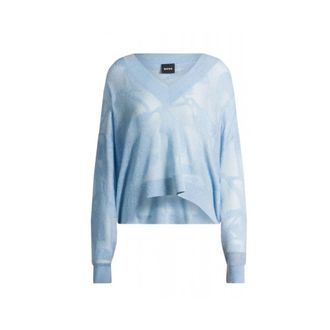 HUGO BOSS Gebreide V-hals Trui met Bloemendessin - Dames - V-hals truien - Blauw - S - Truien & Vesten