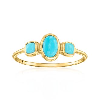 Ross-Simons Turquoise 3-Stone Ring in 14kt Yellow Gold