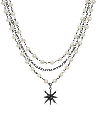 Rachel Reinhardt Jewelry Silver 5Mm Pearl Cz Layered Necklace