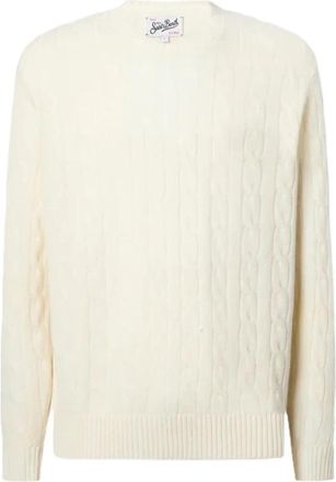 MC2 Saint Barth Regent Braid Wool - Heren - Ronde hals truien - Wit - XL - Wol - Truien & Vesten