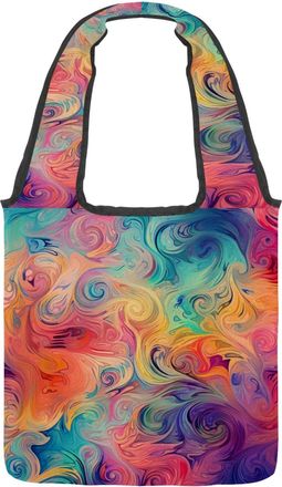 Generic Mysterious Colorful Flowing Swirl Texture Reversible Canvas Shoulder Tote - Double-Sided Print, 12oz Cotton, 27cm Drop, Fold-Flat Bag for Travel, Shop