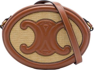 Celine Pre-owned Celine Straw Effect Canvas Cuir Triomphe Oval Crossbody Ladies W7A7MG3T74ZKGLAD