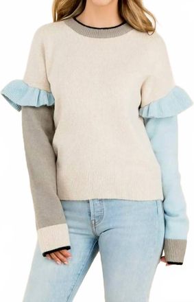 THML Clothing Ruffle Colorblock Sweater In White