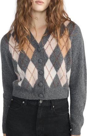 Frame Denim The Brushed Argyle Cardigan In Grey Multi