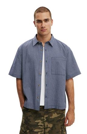 Cotton On Mens Darcy Short Sleeve Shirt in Navy Mini Check at Nordstrom, Size Xx-Small