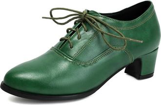 Generic Womens Vintage Lace Up Pumps Oxfords Pointed Toe Block Mid Heel Brogues Office Dress Shoes Casual Loafers (7.5,Green)