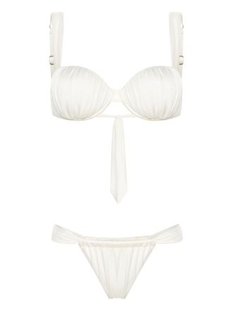 Noire Swimwear Bikini Cheeky con ruches - Bianco