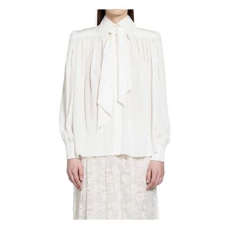 Chlo&eacute; Shirts, female, White, M, Gathered Scarf-Tie Blouse
