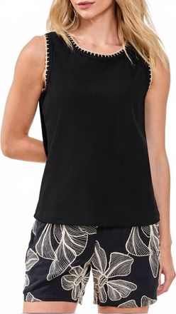 Tribal Sleeveless Top With Crochet Trim In Black